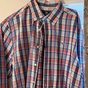 Vineyard Vines Men's Casual Plaid Shirt - Red, Blue, and White